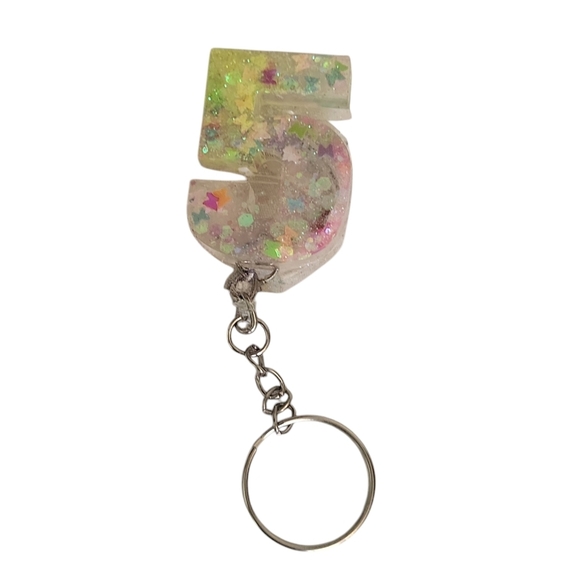 Fortune 5 Resin Number Birthday Date Keychain Sparkly Glitter Key Chain … - Picture 1 of 1